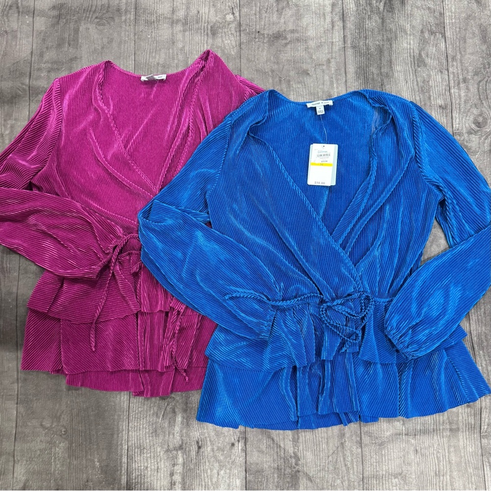 Floral & Ivy Elegant Women's Wrap Tops - Blue and Pink